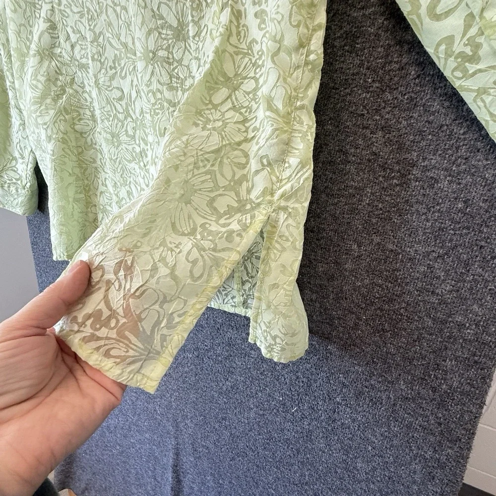 Hearts Of Palm Womens Tunic Top Sz 18 Green Burnout Roll Tab Sleeve Tropical - Picture 6 of 10
